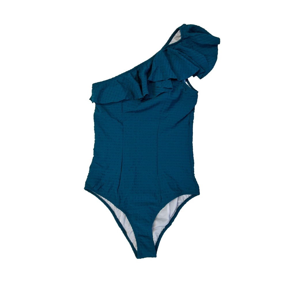 NWT Cupshe One Shoulder Ruffle Teal Green One Piece swimsuit, size small